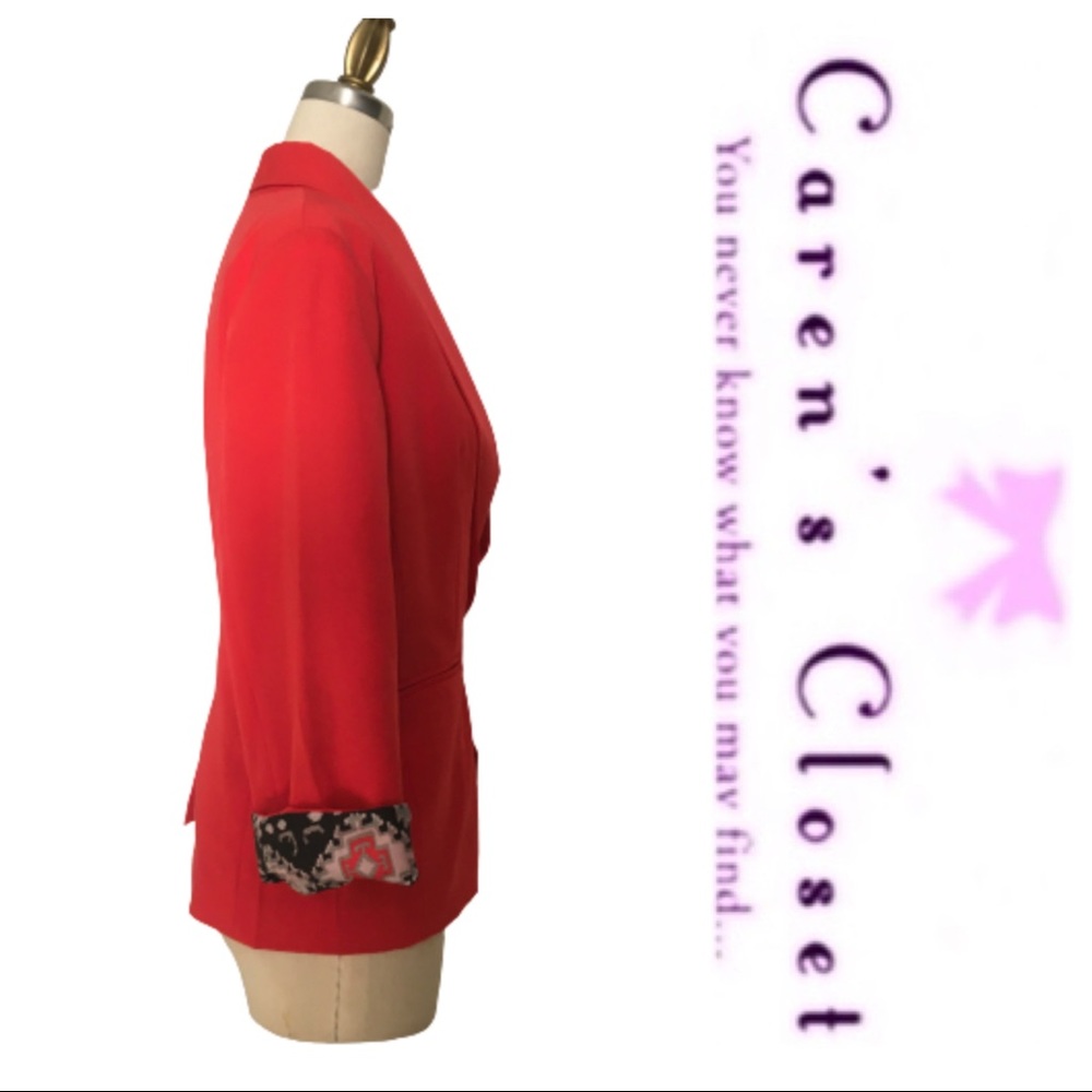 Cynthia Rowley Bright Orange & Print Lined Blazer Jacket - Picture 4 of 8